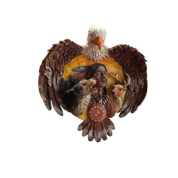 Native American-Inspired Eagle Wall Plaque With Spirit Animals Motif Resin 3D - Picture 2 of 10